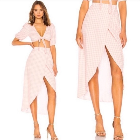 NEW | REVOLVE | LPA Skirt 148 Baby Pink Pastel Gingham Skirt | Size Small - Picture 1 of 4